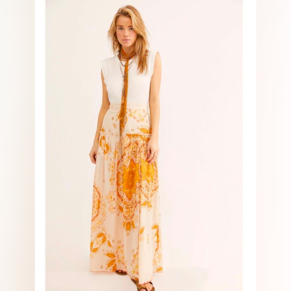 Free People Farrah Drop Waist Handkerchief Paisley Maxi Skirt 12 High Waist Boho